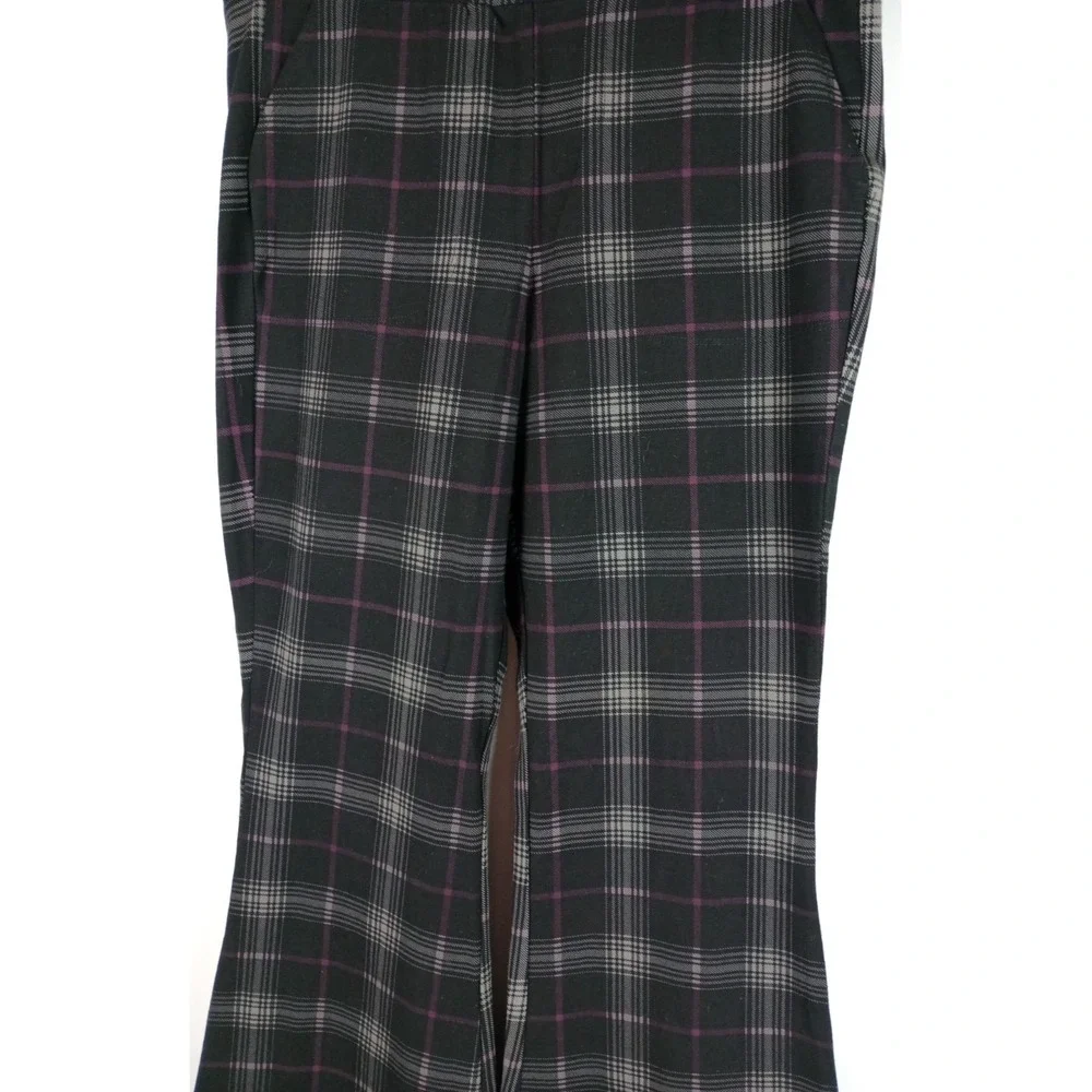 Torrid Women 1 Black Gray Purple Plaid Stretch Flared Bell Bottom Pull On Slacks